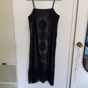 Floreat Anthropologie Luna art deco flapper midi slip dress burnout lace